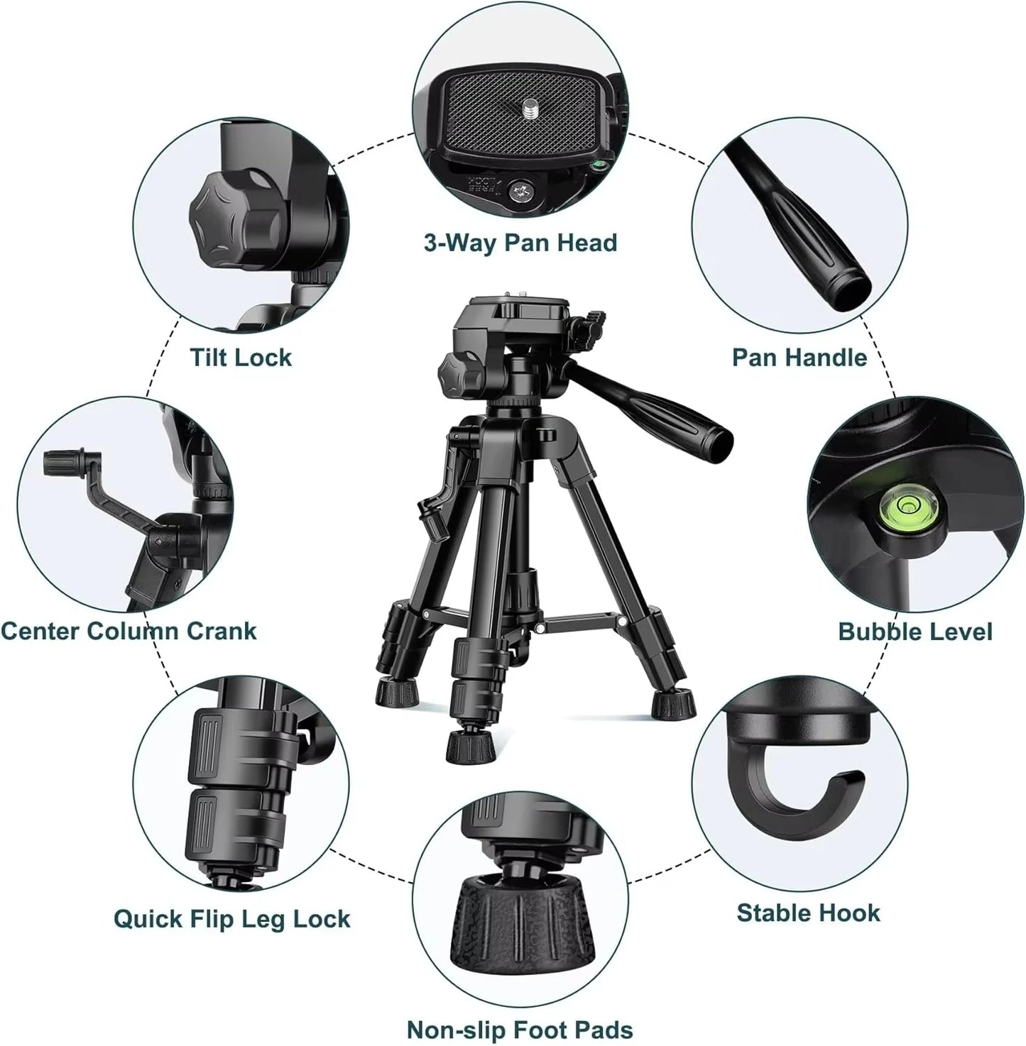 Mini Tripod for Camera, 25inch Aluminum Tabletop Camera Tripod, Portable Travel Tripod , for Cameras, Projectors, Spotting Scope
