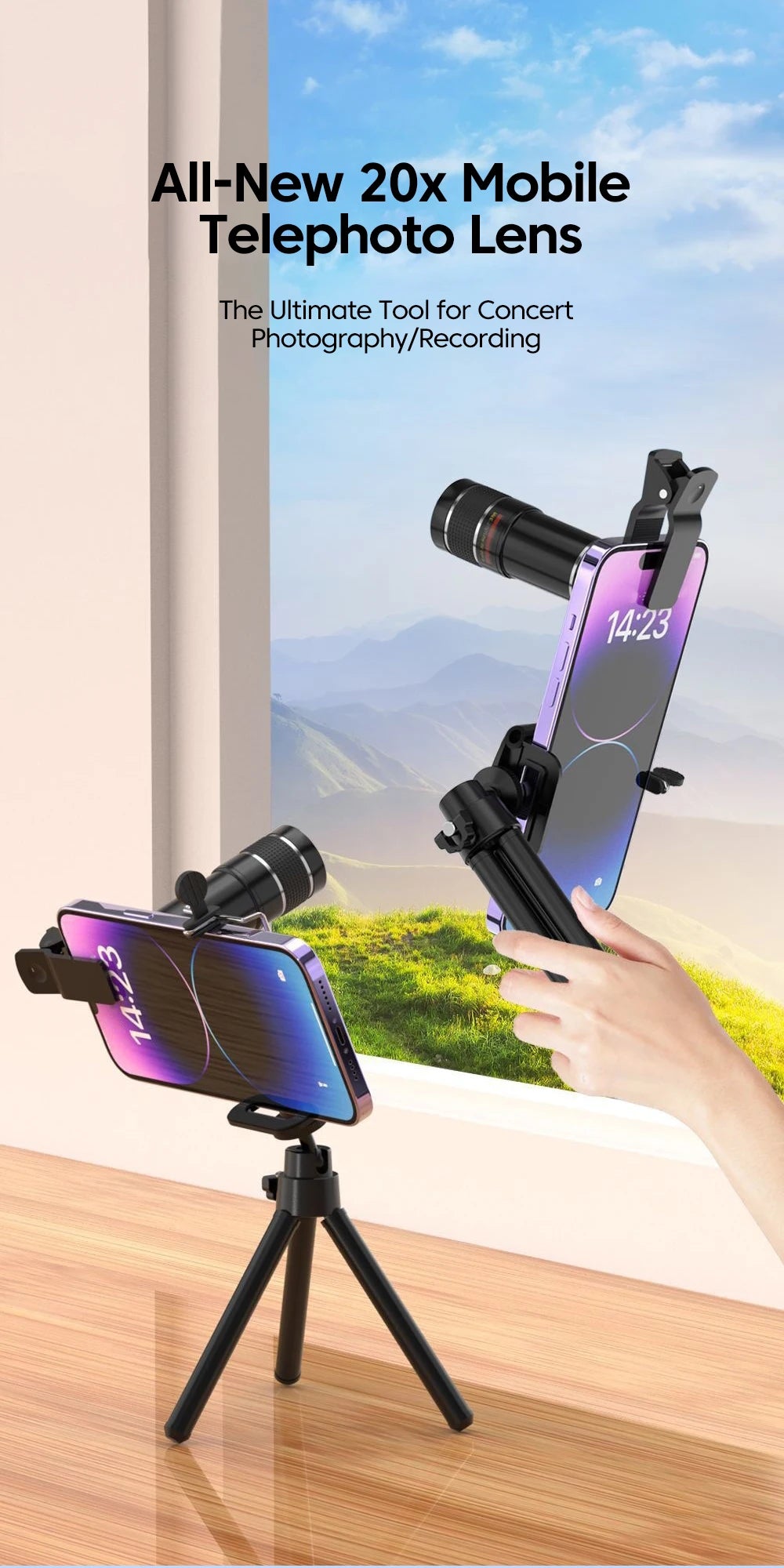 20x Mobile Phone External Telephoto Lens Kit Portable Design With Lens Clip HD External Zoom Camera Lens For Concert Shooting ﻿