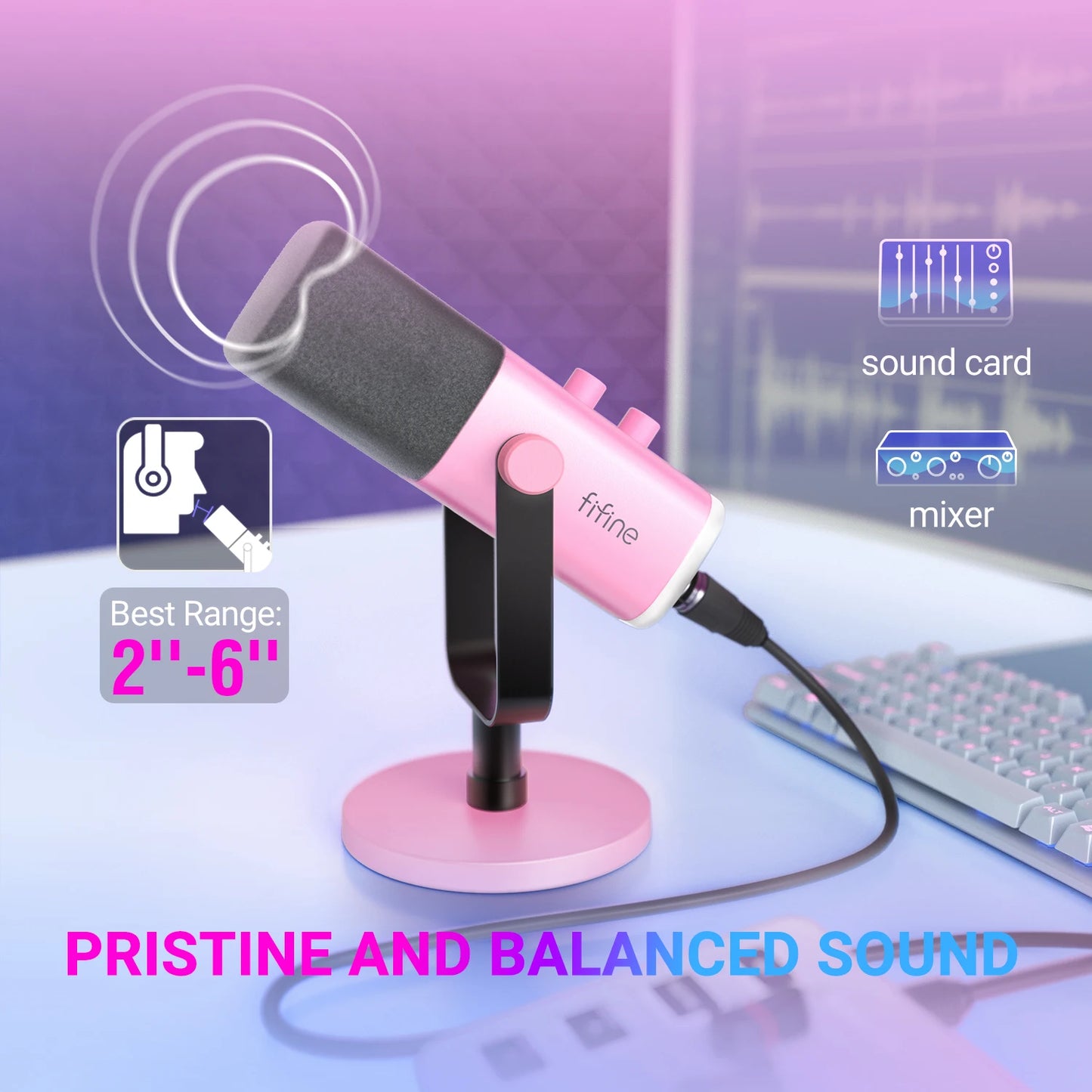 FIFINE USB/XLR Dynamic Microphone with RGB Control/Headphone Jack/Mute,MIC for PC Gaming YouTube Live-Streaming AmpliGame-AM8P