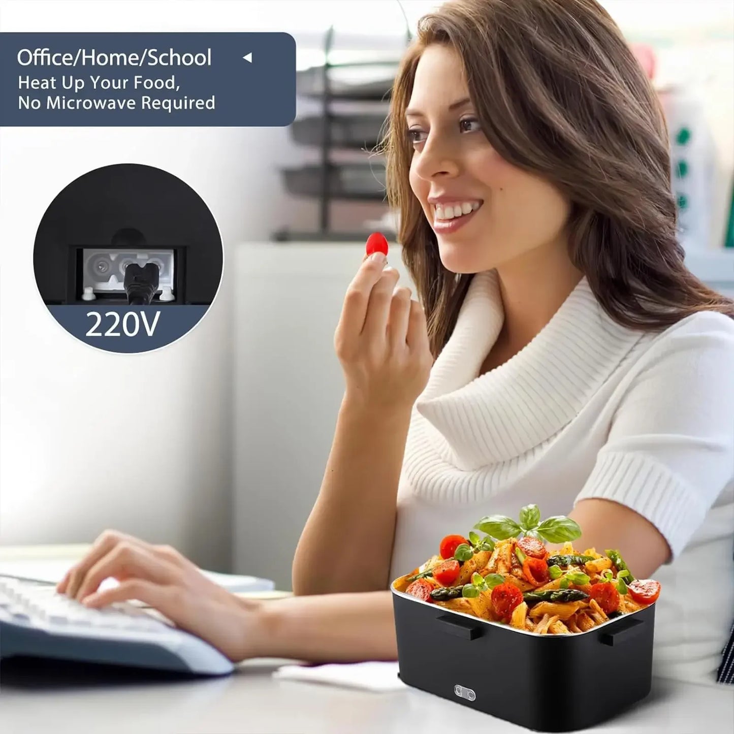 HOMEFISH 1.8L Electric Lunch Box 75W Speed Heating Car Or AC Heating Travel Office Home Use Gift Knife And Insulated Handbag