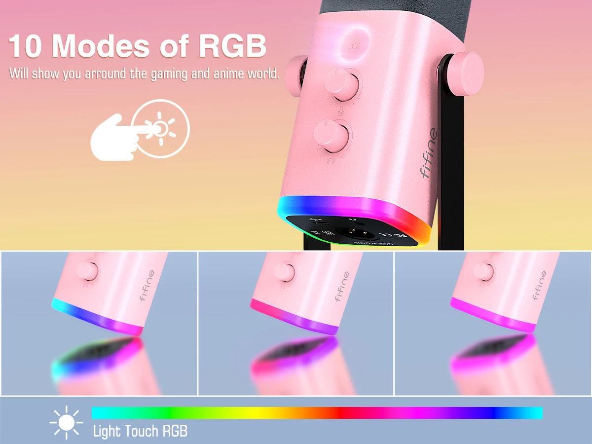 FIFINE USB/XLR Dynamic Microphone with RGB Control/Headphone Jack/Mute,MIC for PC Gaming YouTube Live-Streaming AmpliGame-AM8P