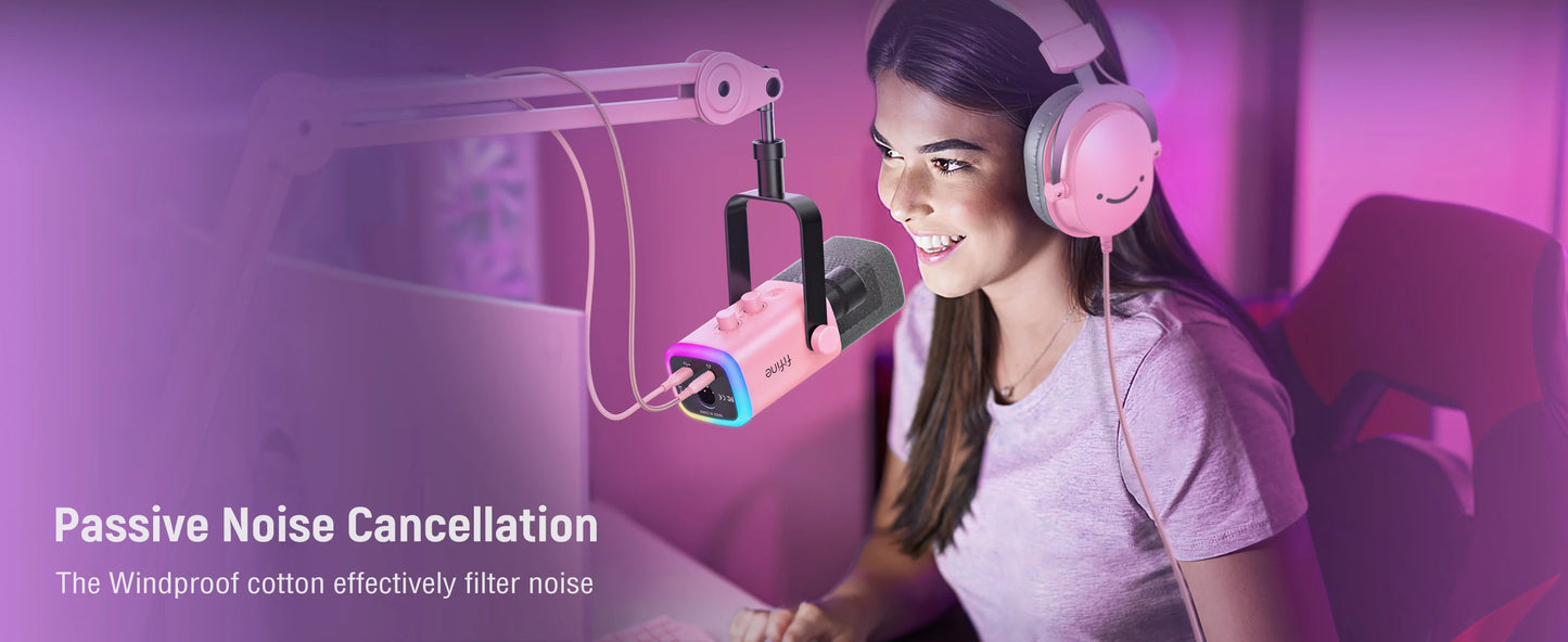 FIFINE USB/XLR Dynamic Microphone with RGB Control/Headphone Jack/Mute,MIC for PC Gaming YouTube Live-Streaming AmpliGame-AM8P