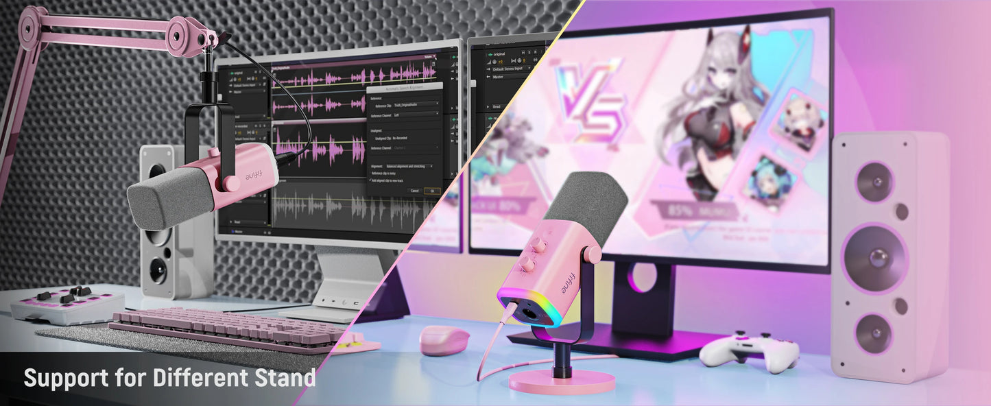 FIFINE USB/XLR Dynamic Microphone with RGB Control/Headphone Jack/Mute,MIC for PC Gaming YouTube Live-Streaming AmpliGame-AM8P