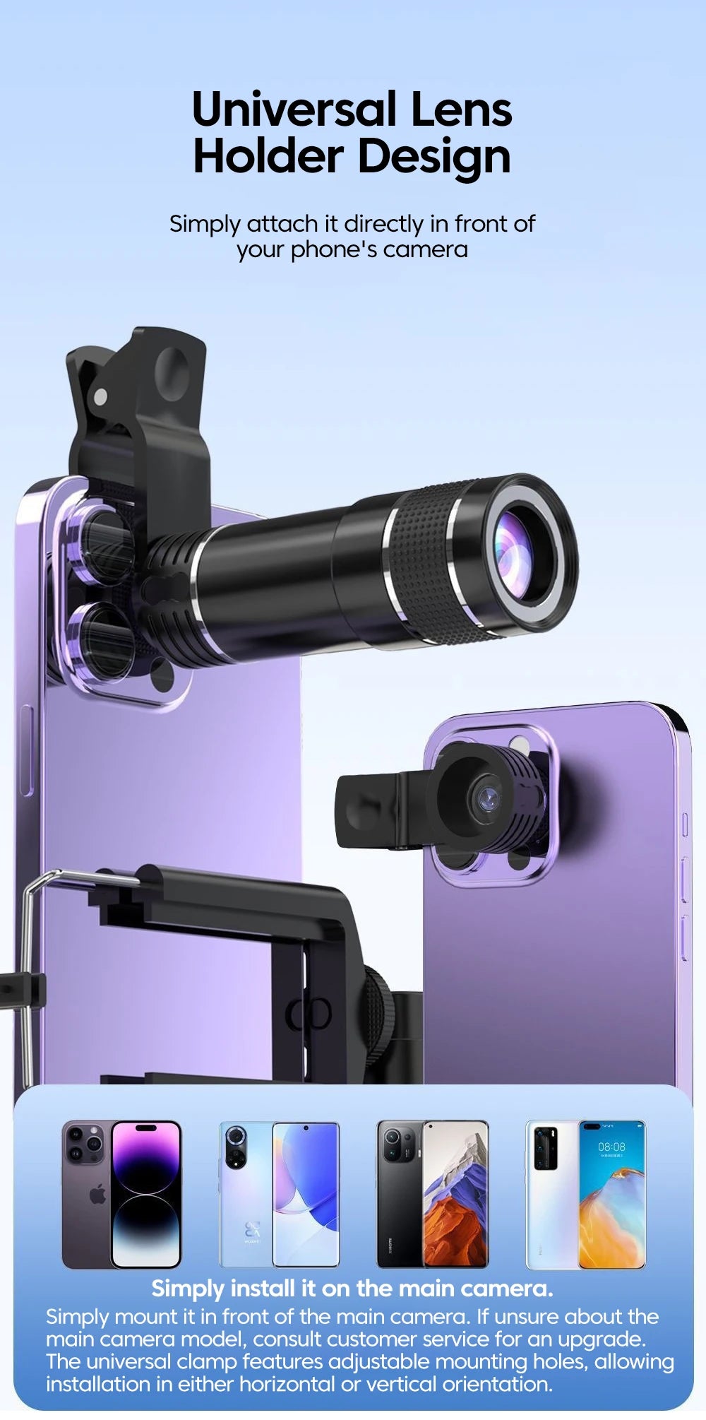 20x Mobile Phone External Telephoto Lens Kit Portable Design With Lens Clip HD External Zoom Camera Lens For Concert Shooting ﻿