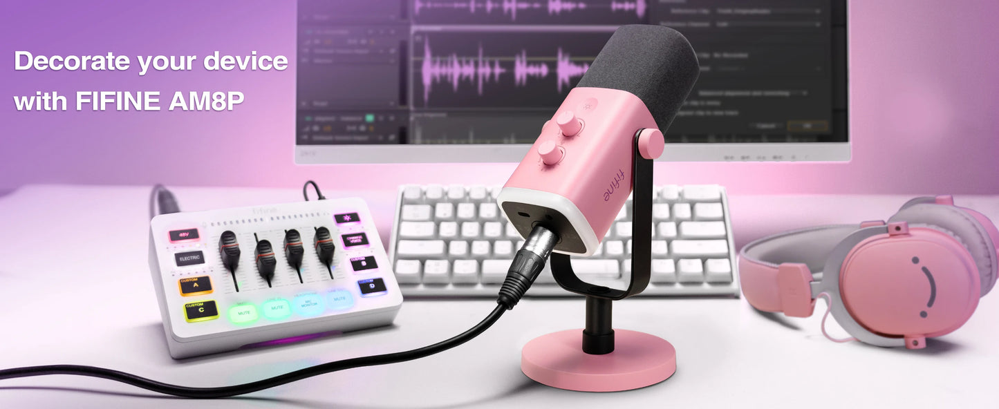 FIFINE USB/XLR Dynamic Microphone with RGB Control/Headphone Jack/Mute,MIC for PC Gaming YouTube Live-Streaming AmpliGame-AM8P