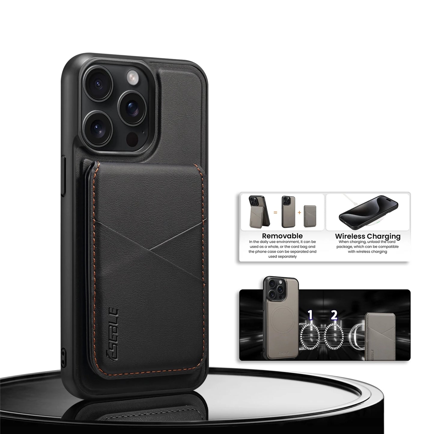 2 In 1 Detachable Magnetic Leather Case for IPhone 17 16 Pro Max 15 14 13  Wallet Cover Cards Holder Pocket