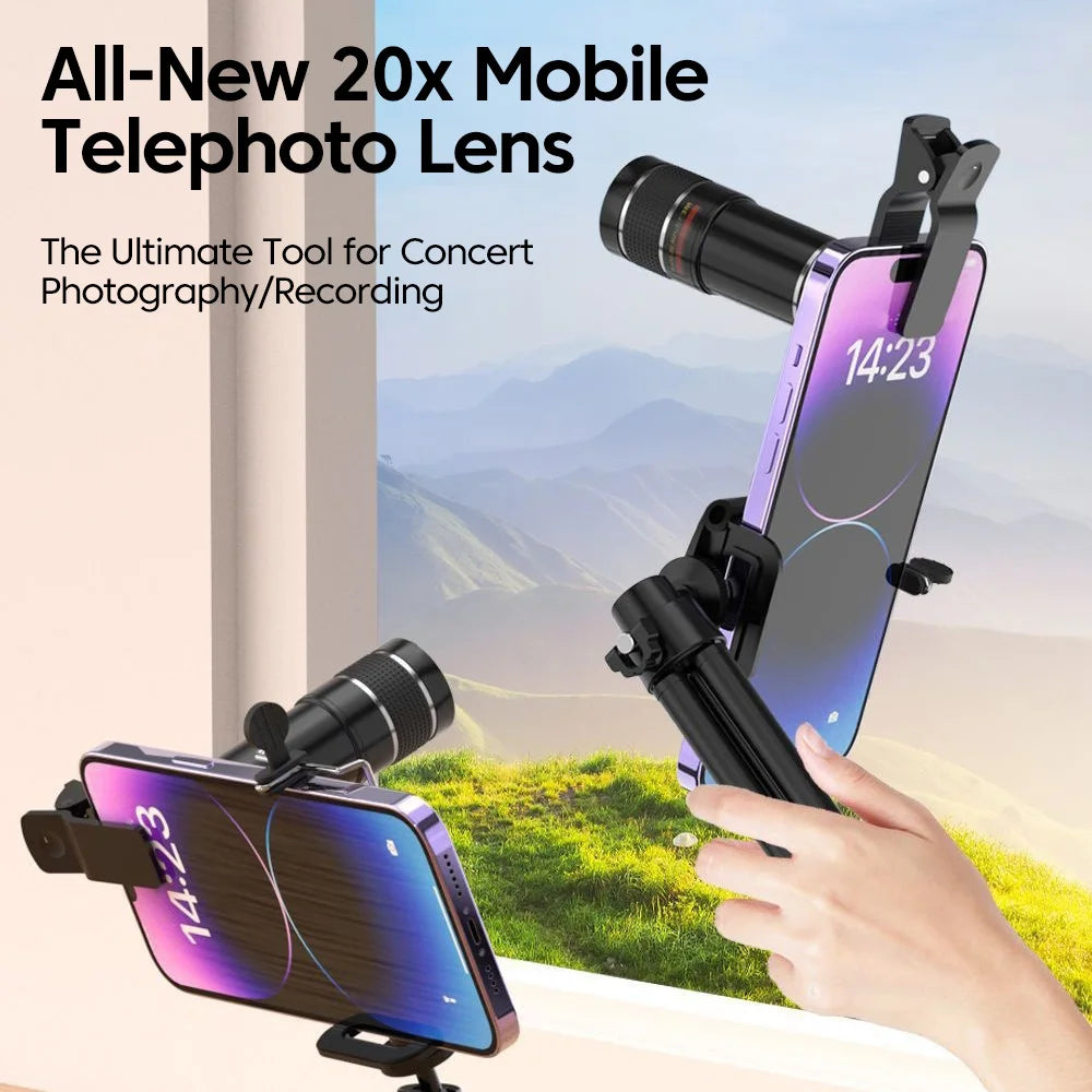 20x Mobile Phone External Telephoto Lens Kit Portable Design With Lens Clip HD External Zoom Camera Lens For Concert Shooting ﻿